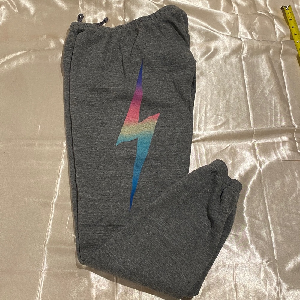 Aviator Nation Bolt Sweatpants - Gray with Multicolor Neon Bolt